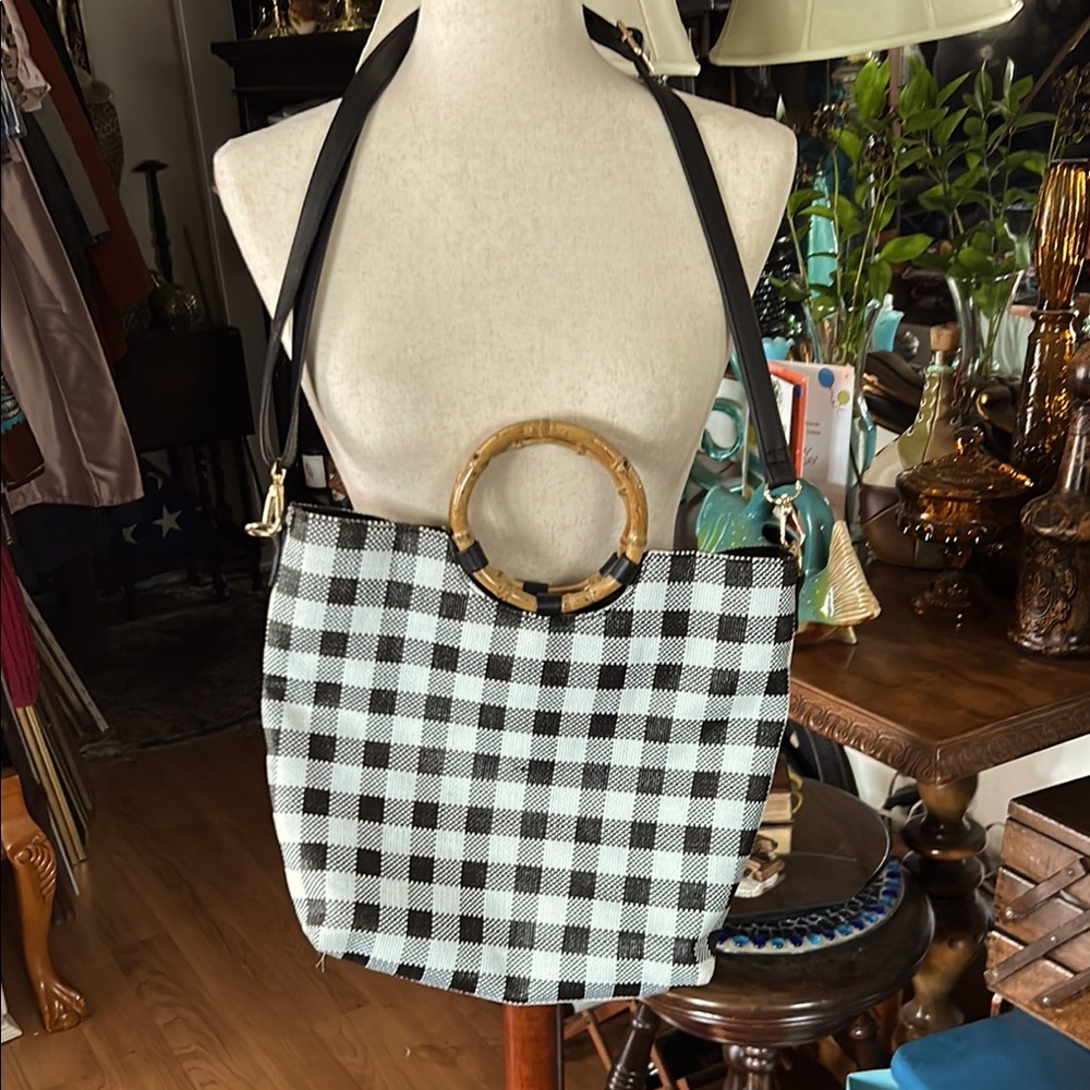 Ring Handle Black & White Check Bag - Picture 2 of 7